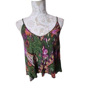 Zara Women's Green Coral Pink Viscose Cami Tank Top Cami Small